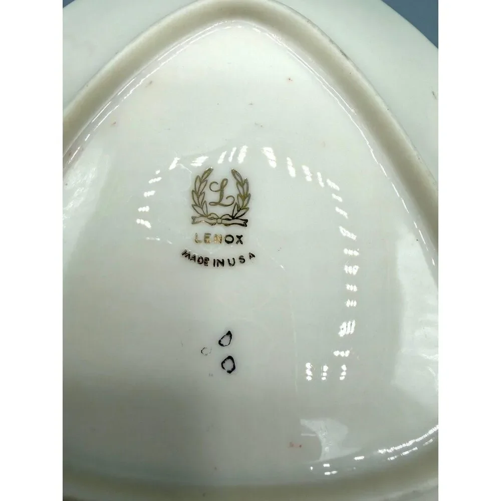 Vintage Lenox Porcelain Triangle Ashtray Gold Accents 1950s